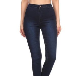 Super dark wash skinny jeans.